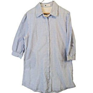 Caryn Lawn Shirt Dress size XL Blue Stripe Long Sleeve Lined Button Up Vacation